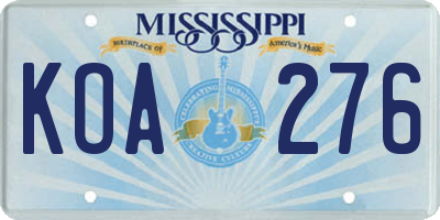 MS license plate KOA276