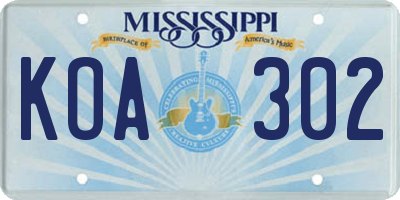 MS license plate KOA302