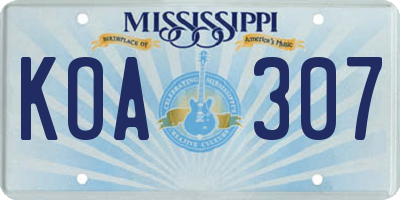 MS license plate KOA307