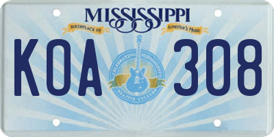 MS license plate KOA308