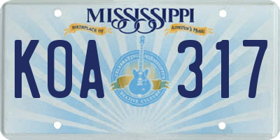 MS license plate KOA317