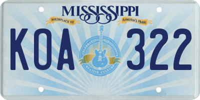 MS license plate KOA322