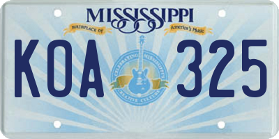 MS license plate KOA325