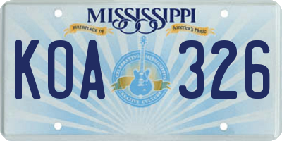 MS license plate KOA326