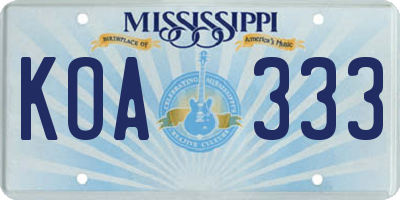 MS license plate KOA333