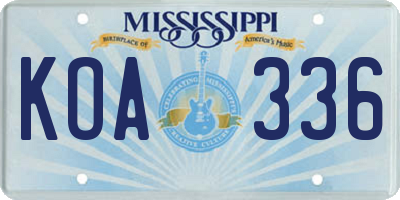 MS license plate KOA336