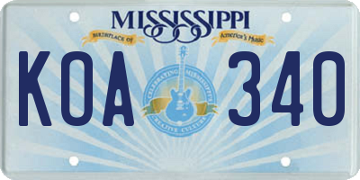 MS license plate KOA340