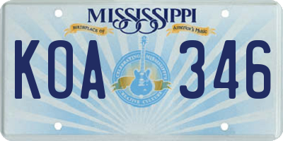 MS license plate KOA346