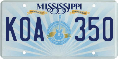MS license plate KOA350