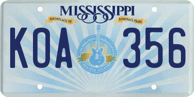 MS license plate KOA356