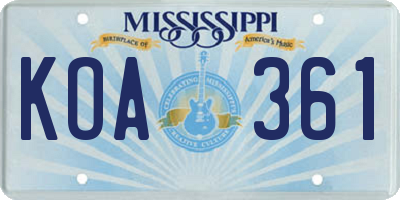 MS license plate KOA361