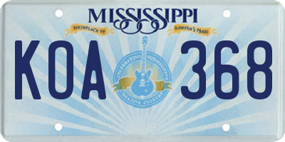 MS license plate KOA368