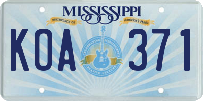 MS license plate KOA371