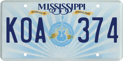 MS license plate KOA374