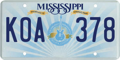MS license plate KOA378