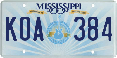 MS license plate KOA384