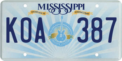 MS license plate KOA387