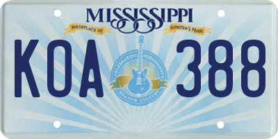MS license plate KOA388
