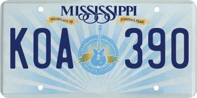 MS license plate KOA390
