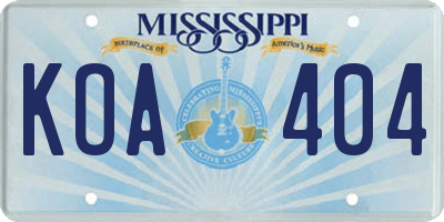 MS license plate KOA404