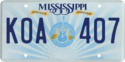 MS license plate KOA407
