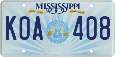 MS license plate KOA408