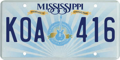 MS license plate KOA416