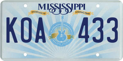 MS license plate KOA433