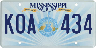 MS license plate KOA434