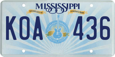 MS license plate KOA436