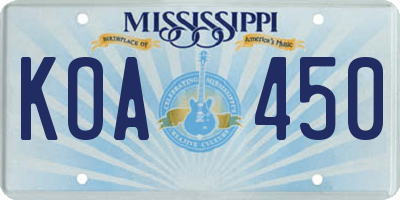 MS license plate KOA450