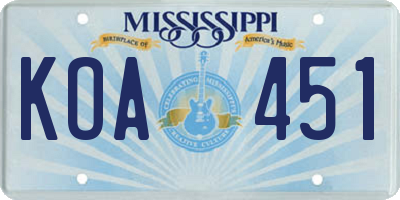 MS license plate KOA451