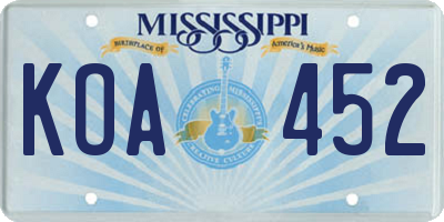 MS license plate KOA452
