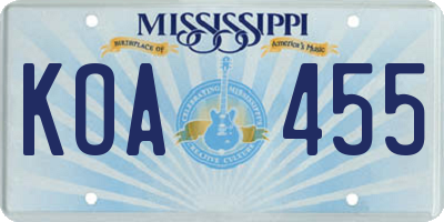 MS license plate KOA455