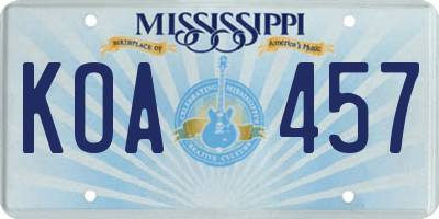 MS license plate KOA457