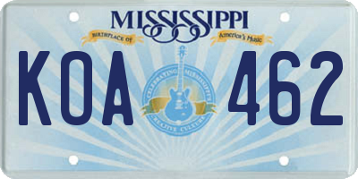 MS license plate KOA462