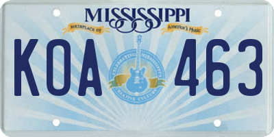 MS license plate KOA463