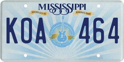 MS license plate KOA464