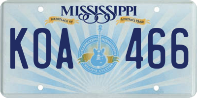 MS license plate KOA466