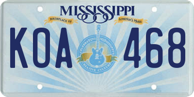 MS license plate KOA468