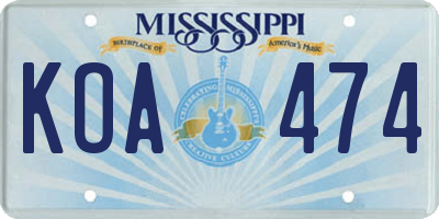 MS license plate KOA474