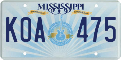 MS license plate KOA475