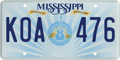 MS license plate KOA476
