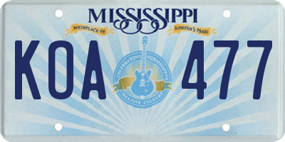 MS license plate KOA477