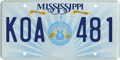 MS license plate KOA481