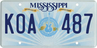 MS license plate KOA487