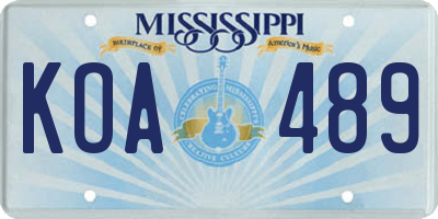 MS license plate KOA489