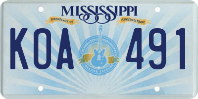 MS license plate KOA491