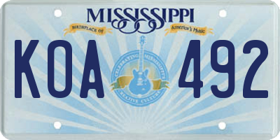 MS license plate KOA492
