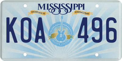 MS license plate KOA496
